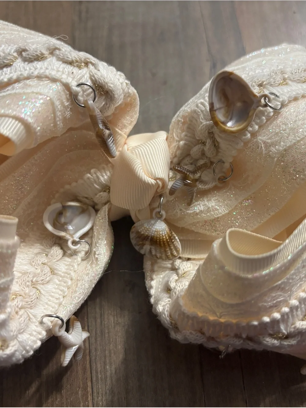Beach Bow- Embellished Glitter Ribbon  with Seashell Charms
